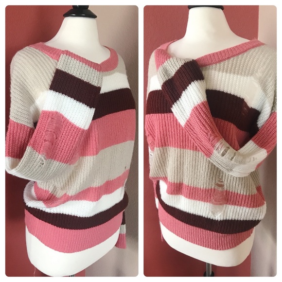 Zenana Outfitters Destroyed Striped Sweater - Picture 3 of 7